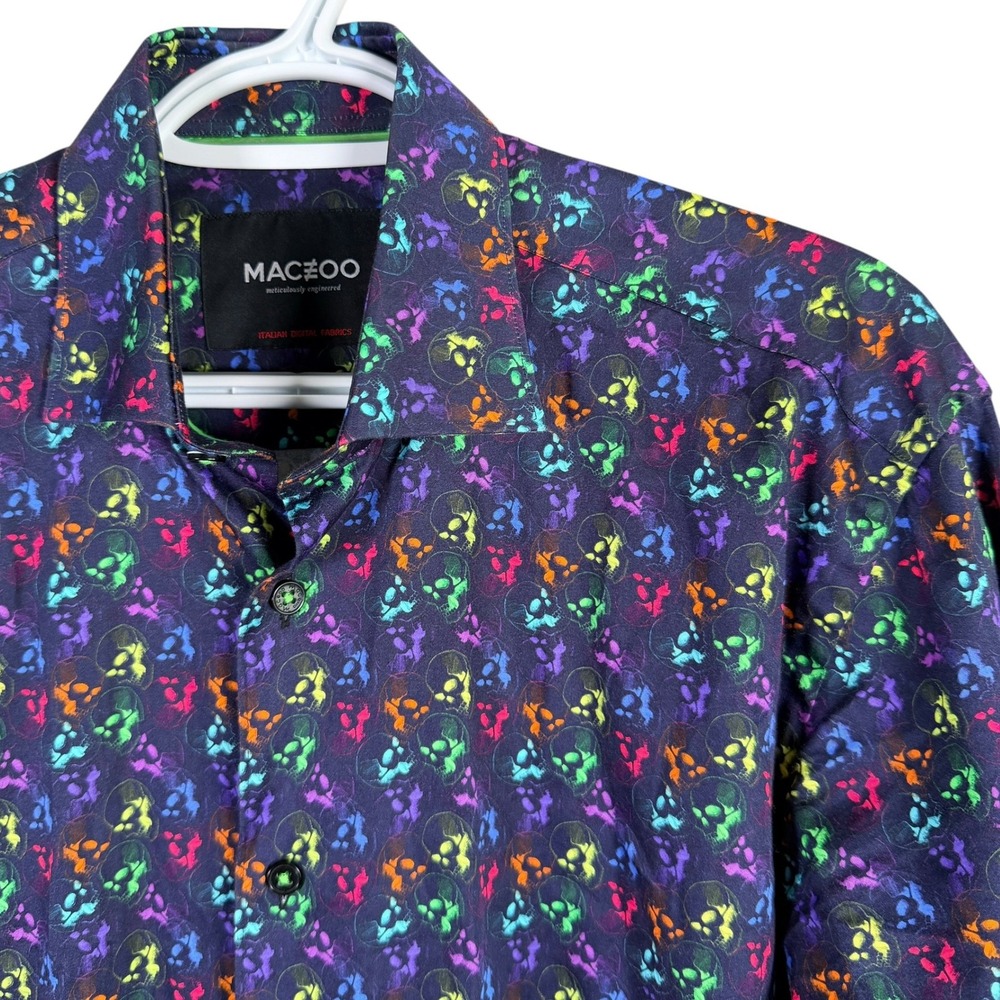 Maceoo Fibonacci Skull Night Button Up Shirt Mens 2 Small Black Long Sleeve